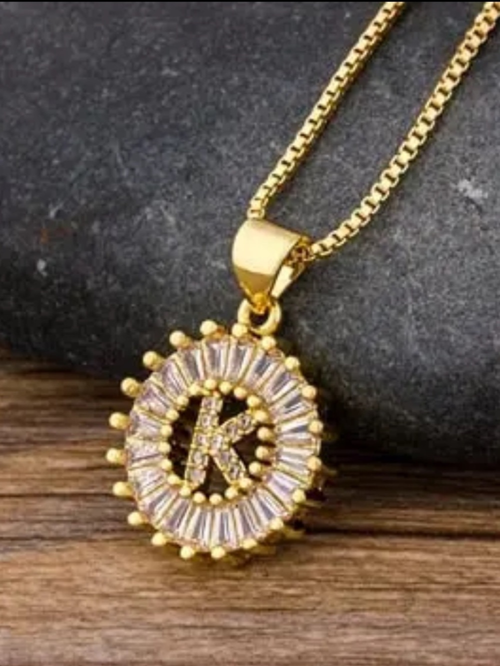 Gold plated  Initial K Pendant Necklace with CZ Stones
